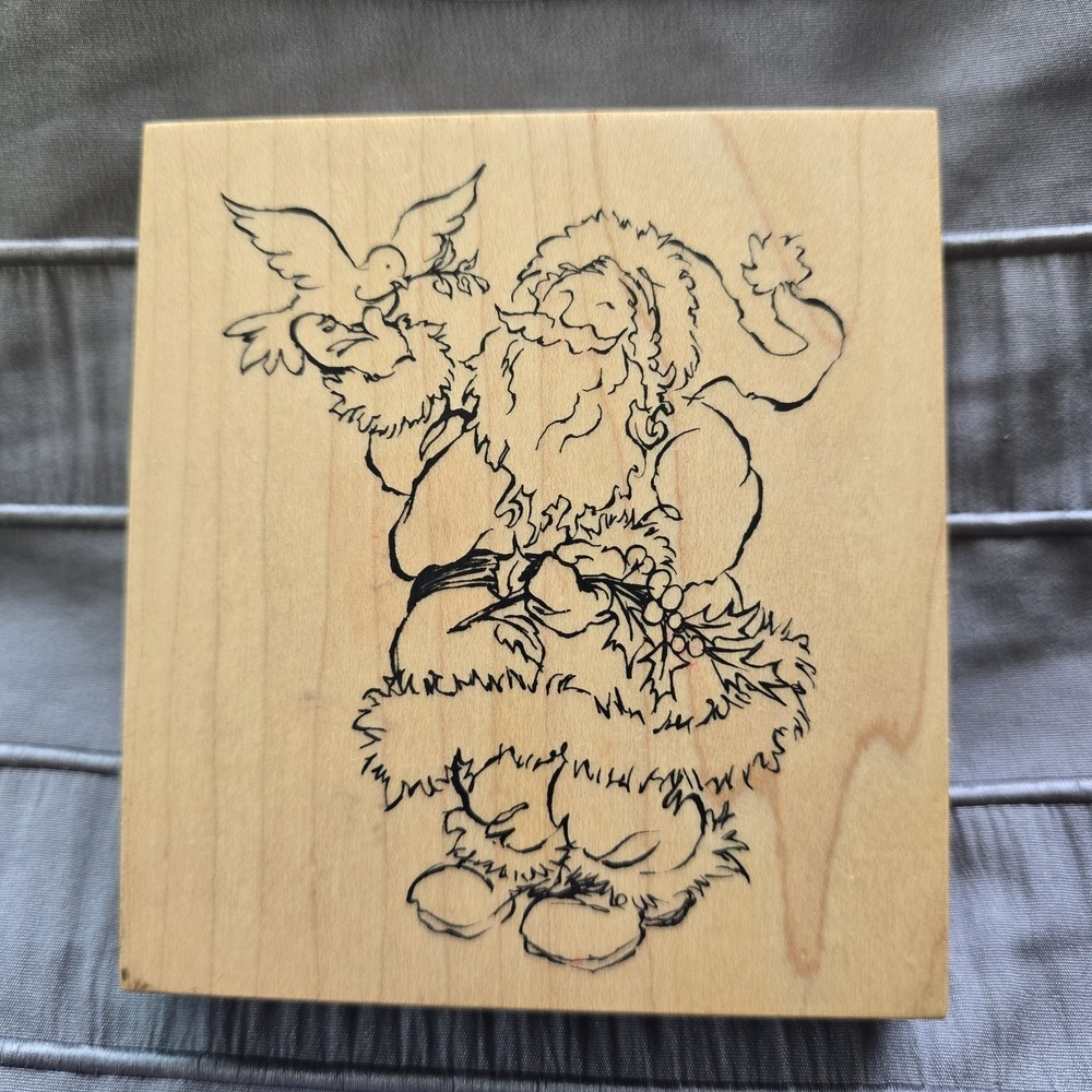 Vintage PSX Rubber Stamp – Santa Claus with Dove & Holly – K-2751 – 1999